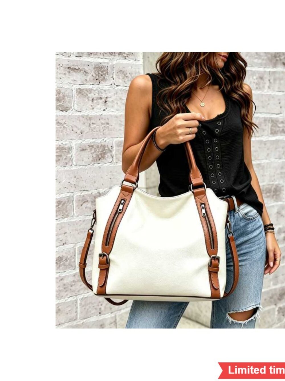 Genuine Leather Large Capacity Tote Crossbody 2 in 1 Handbag